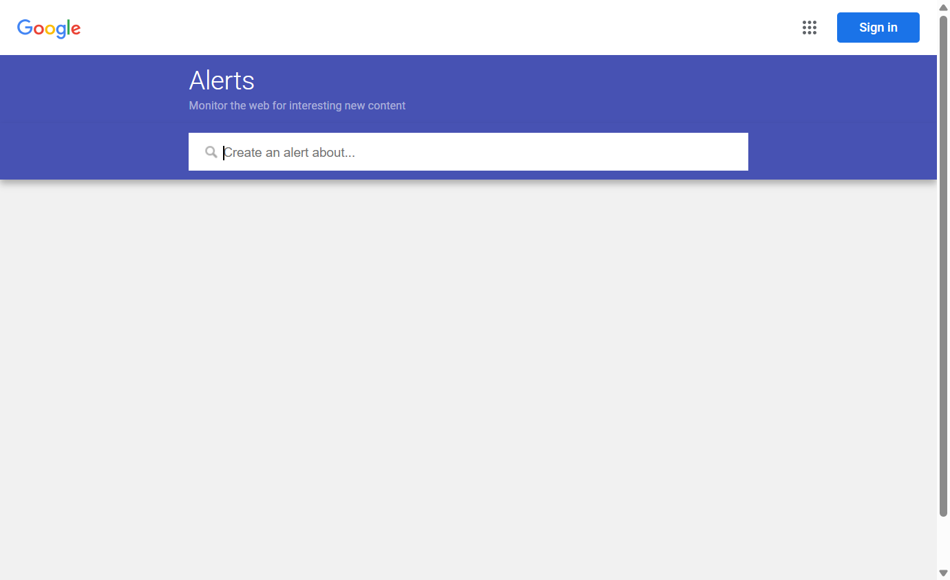 Screenshot of https://www.google.com/alerts