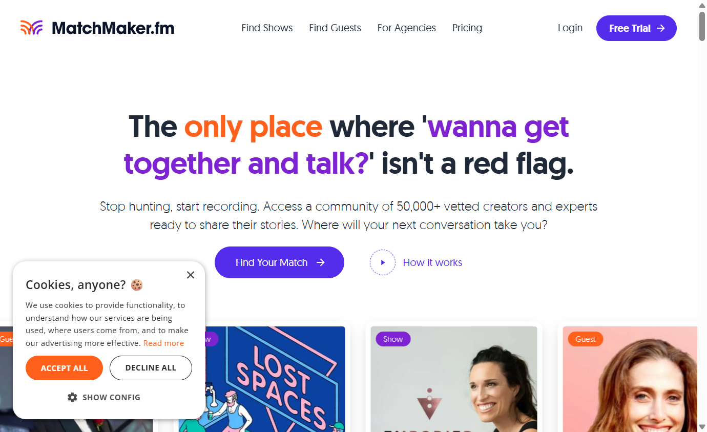 Screenshot of https://www.matchmaker.fm