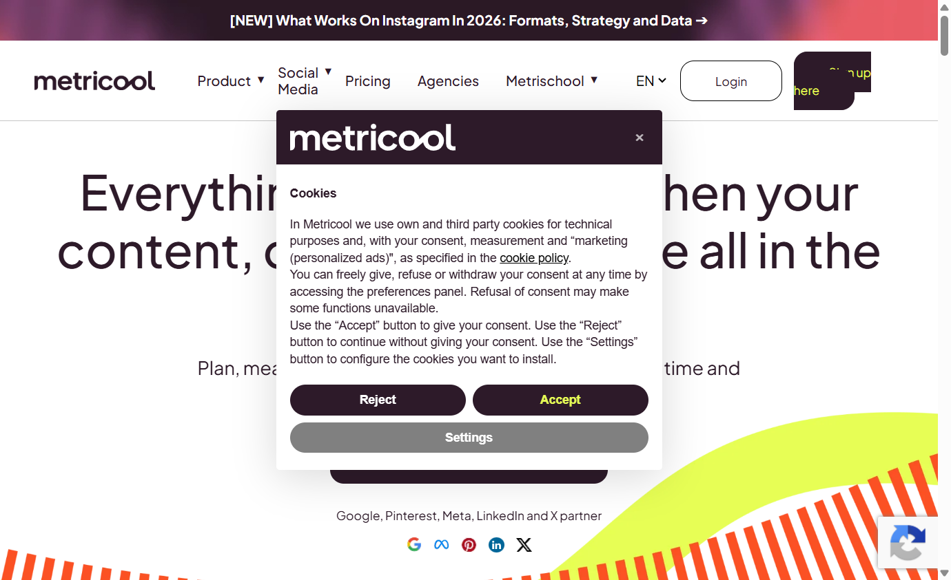 Screenshot of https://metricool.com