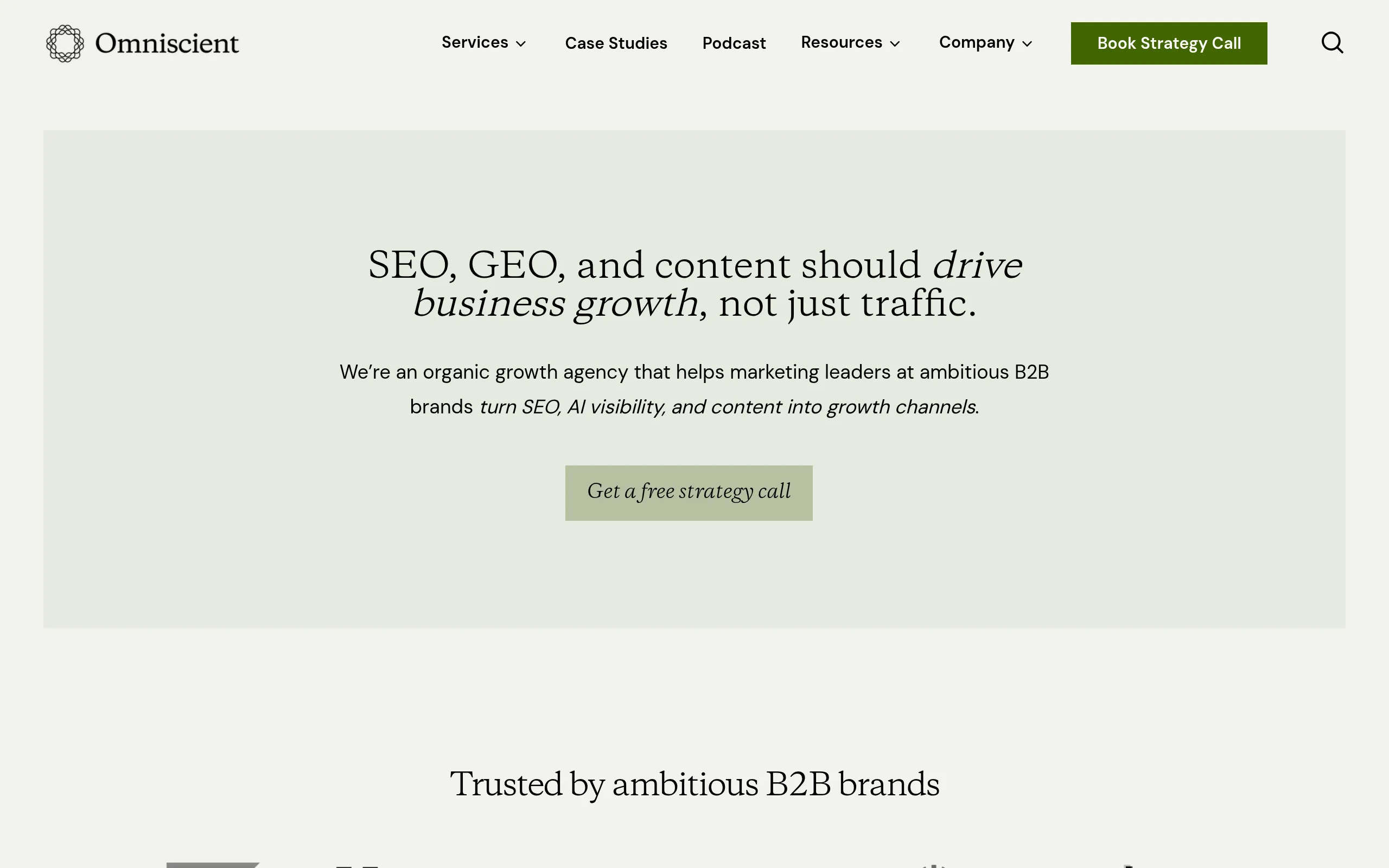 Screenshot: omniscient digital b2b saas content agency homepage screenshot