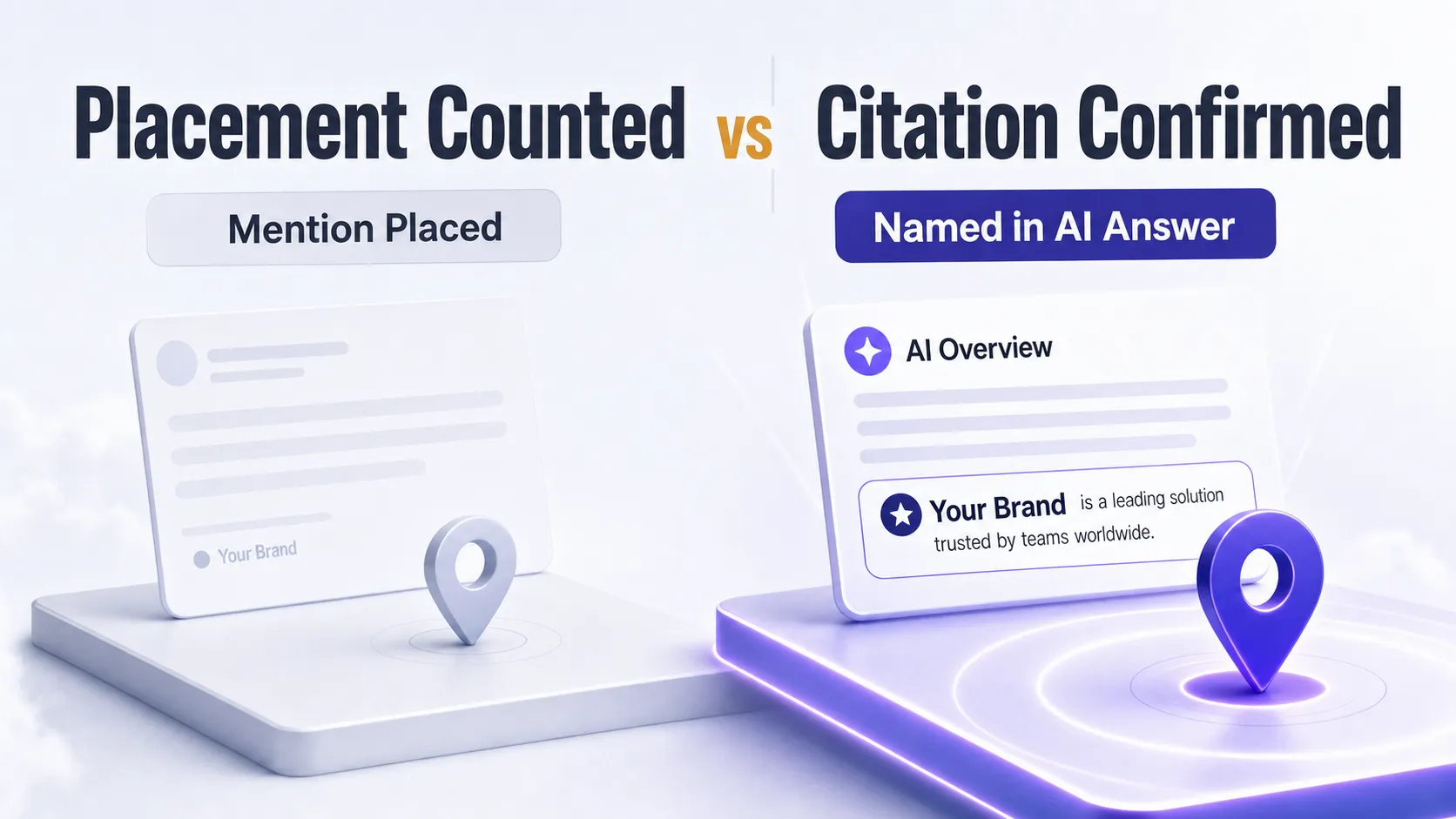 Placement counted versus AI citation confirmed, side by side