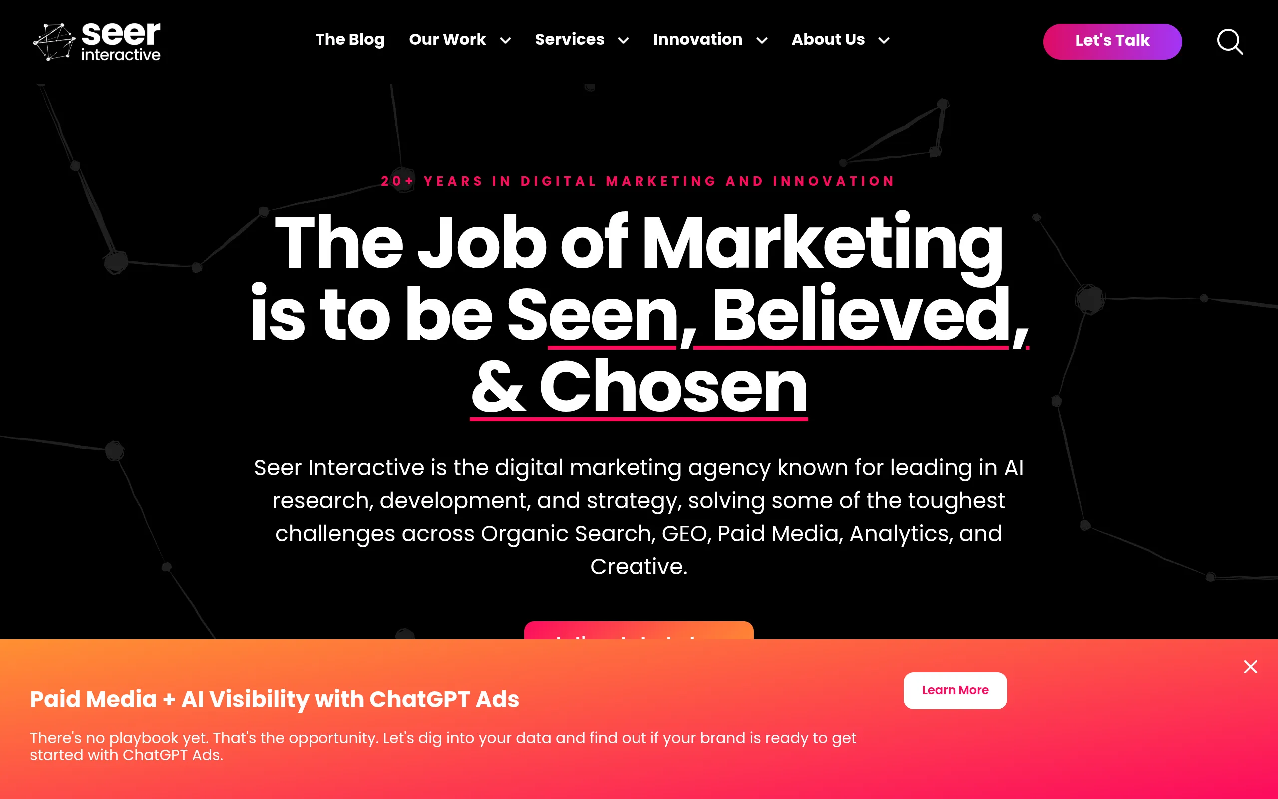 Screenshot: seer interactive data driven seo and digital pr homepage screenshot