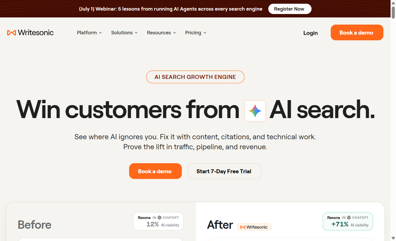 Screenshot of https://writesonic.com