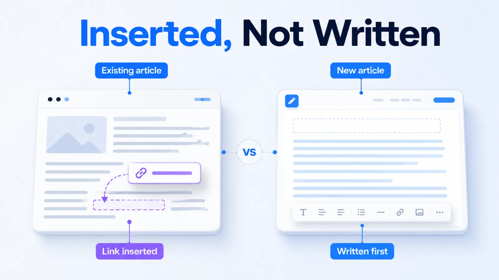 Diagram contrasting inserting a link into an existing article with writing a new guest post