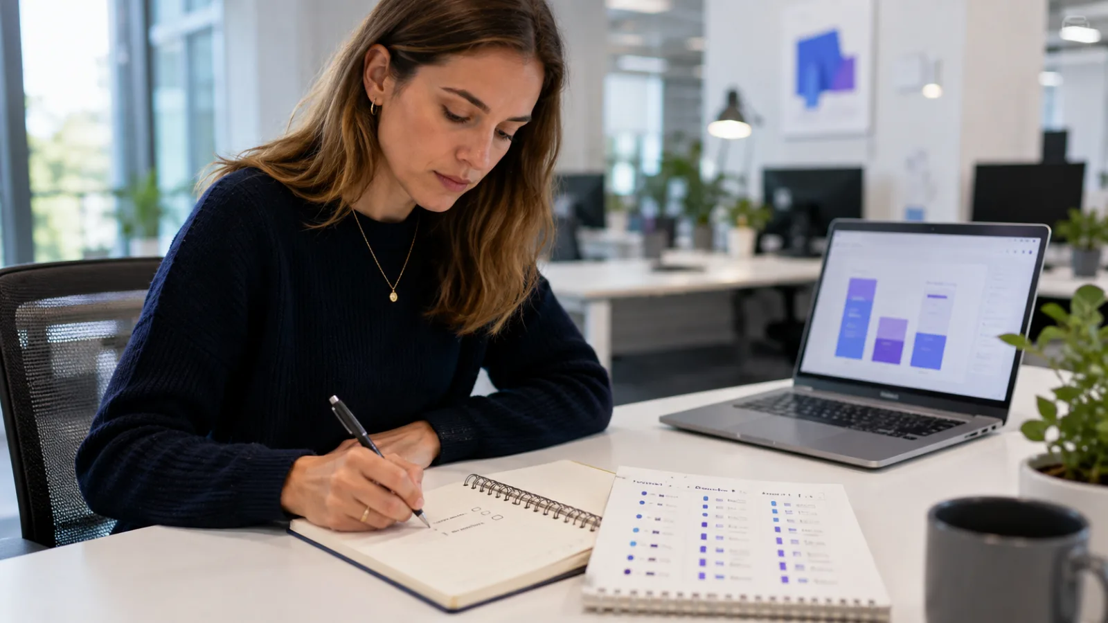 An analyst drafting context hint variants beside a laptop